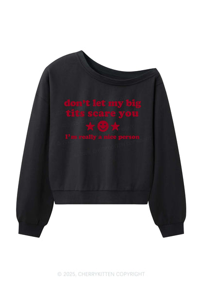 Dont Let My Big Txts Scare You Y2K Off Shoulder Sweatshirts Cherrykitten