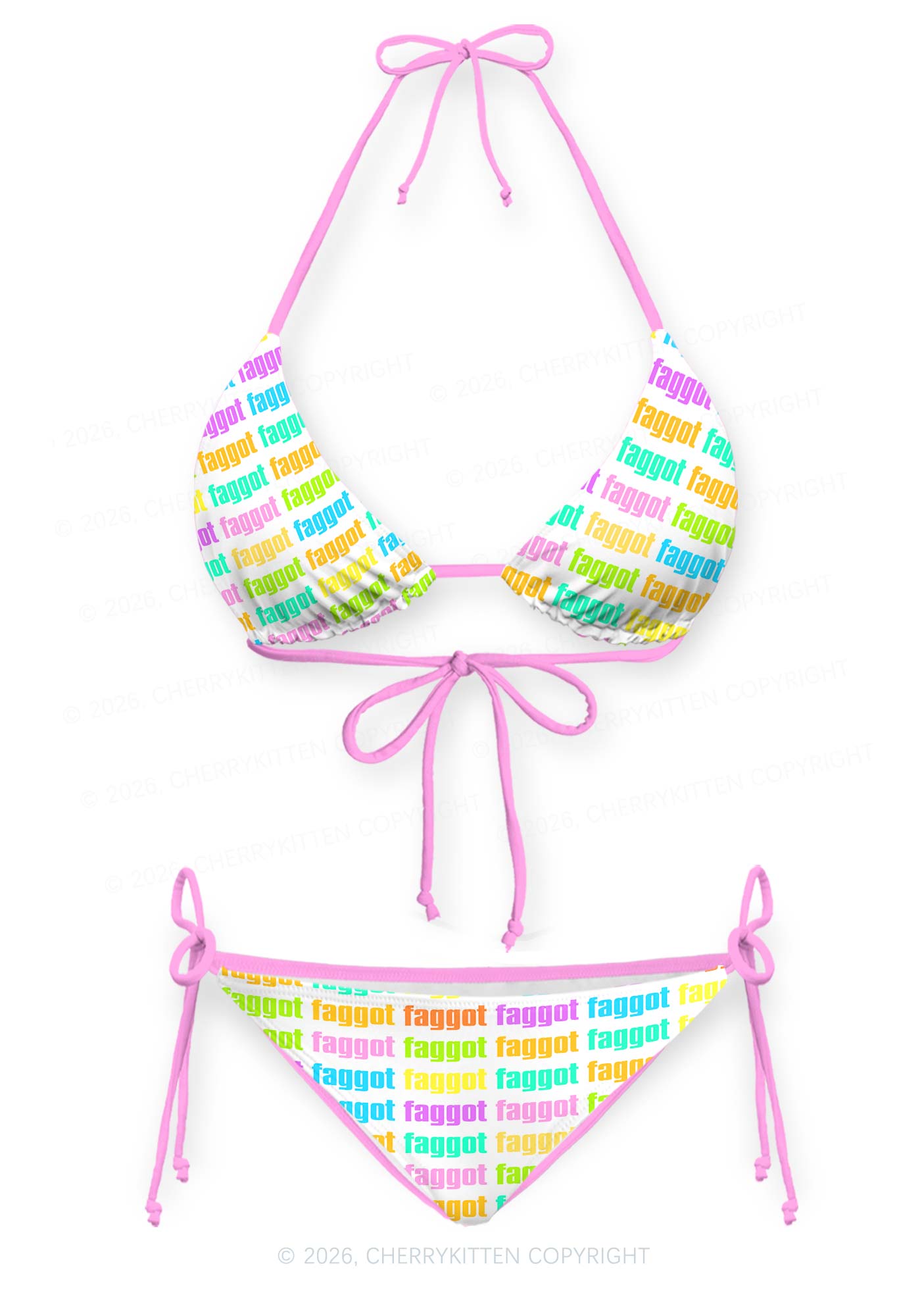 Rainbow Faggot Slogan Pride Y2K Print Bikini Set Cherrykitten