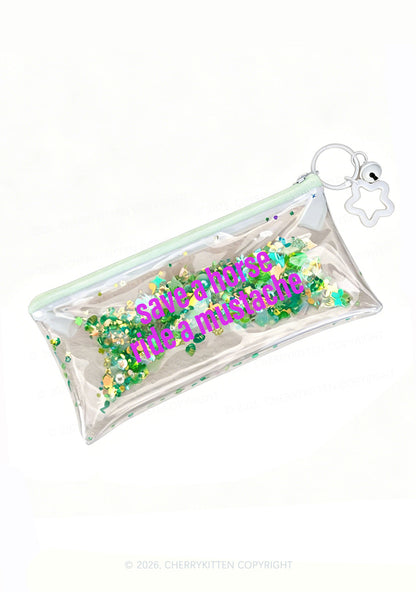 Ride A Mustache Y2K Quicksand Transparent Pencil Pouch Cherrykitten
