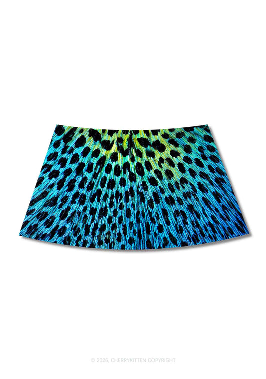 Peacock Feather Texture Y2K Print Mini Skirt Cherrykitten
