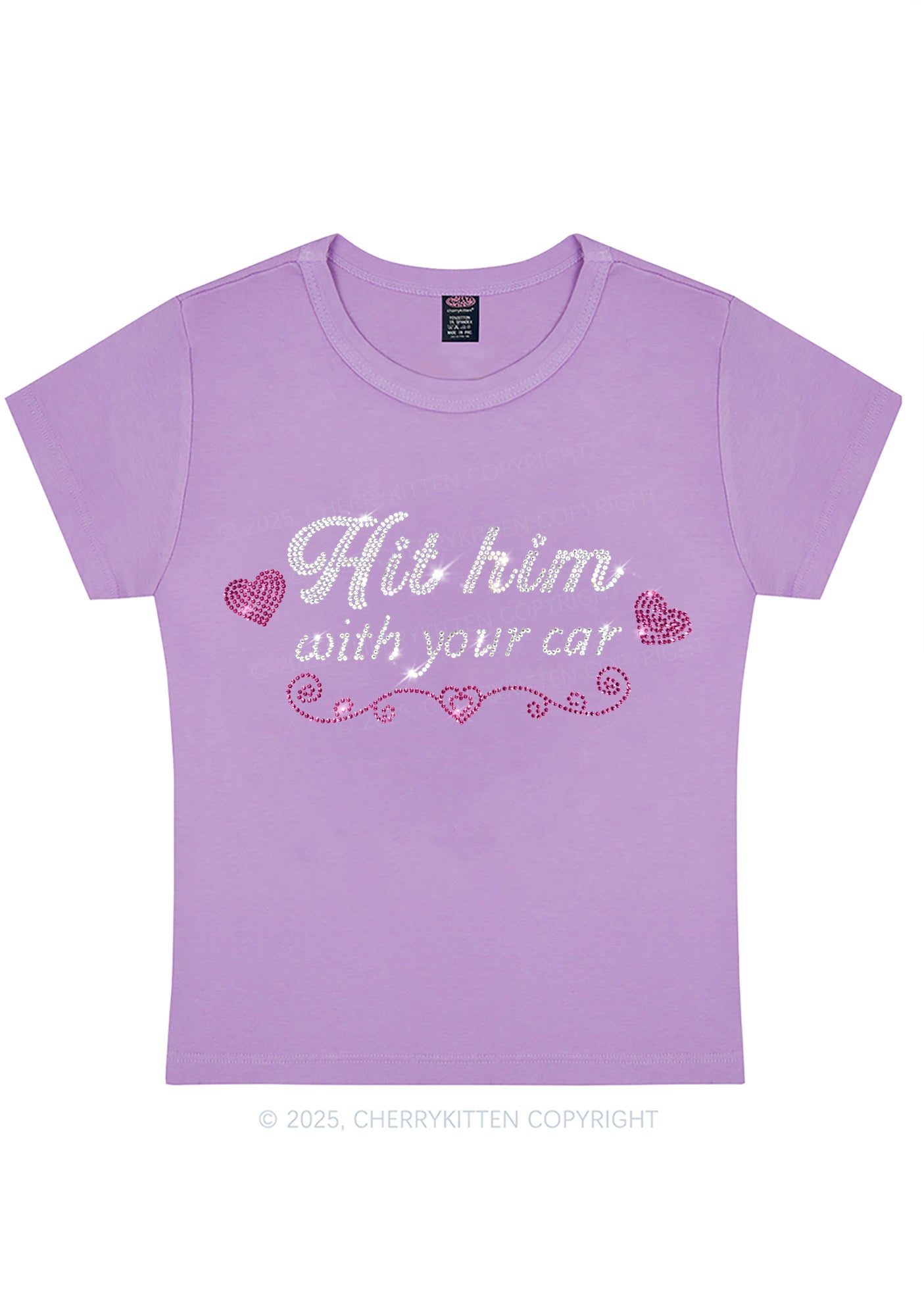 Rhinestone Hit Him Y2K Baby Tee Cherrykitten