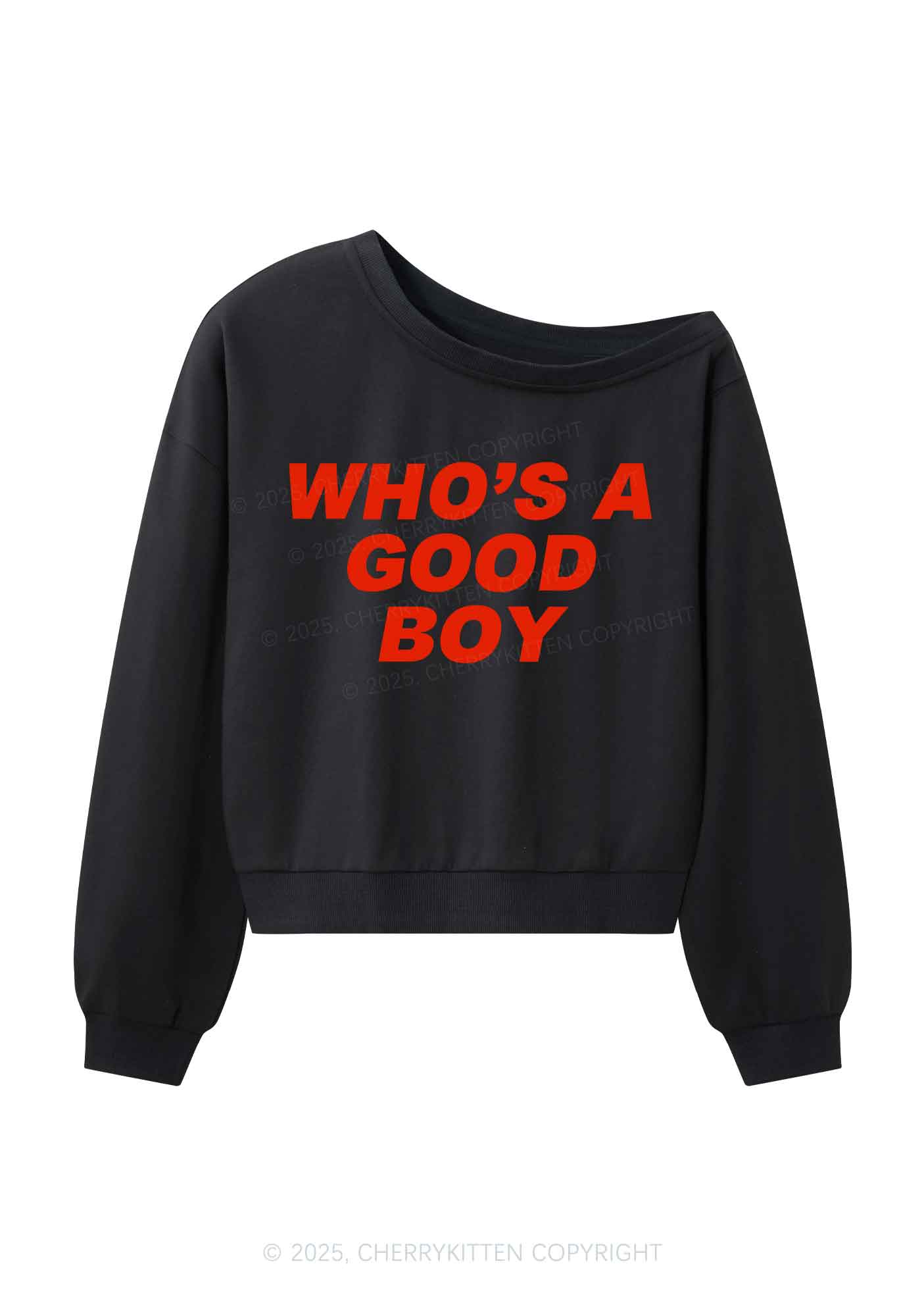 Whos A Good Boy Y2K Off Shoulder Sweatshirts Cherrykitten