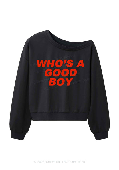 Whos A Good Boy Y2K Off Shoulder Sweatshirts Cherrykitten