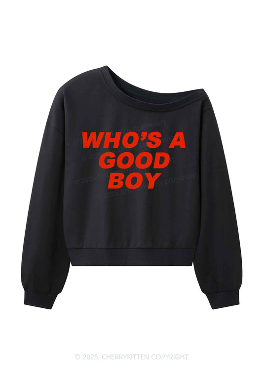 Whos A Good Boy Y2K Off Shoulder Sweatshirts Cherrykitten