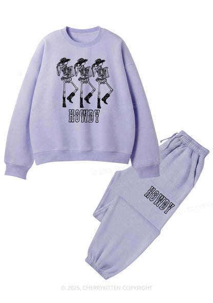Halloween Howdy Dancing Skeletons Y2K Fleece Sweatshirts Set Cherrykitten