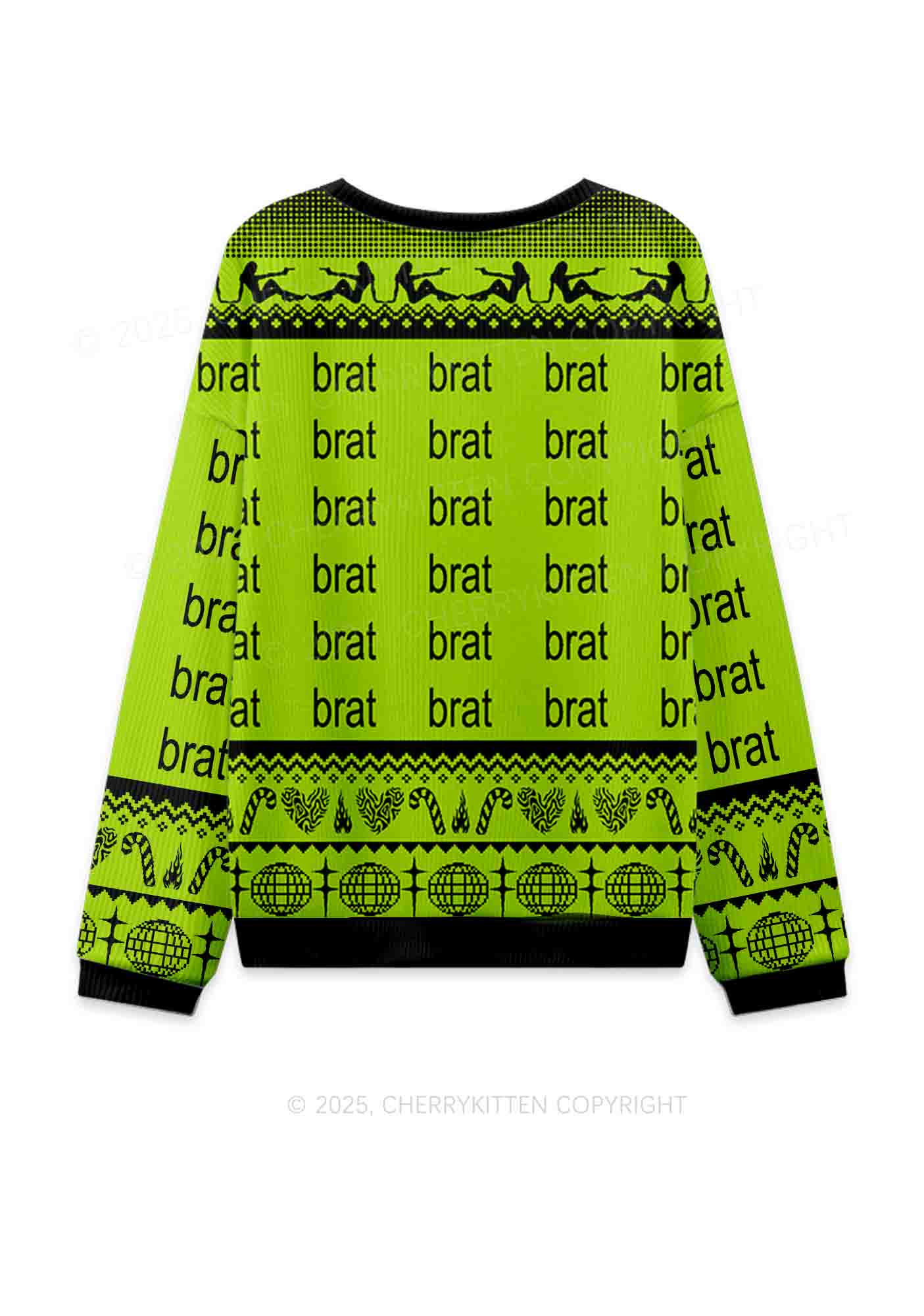 Green Brat Y2K Christmas Knit Sweatshirt Cherrykitten