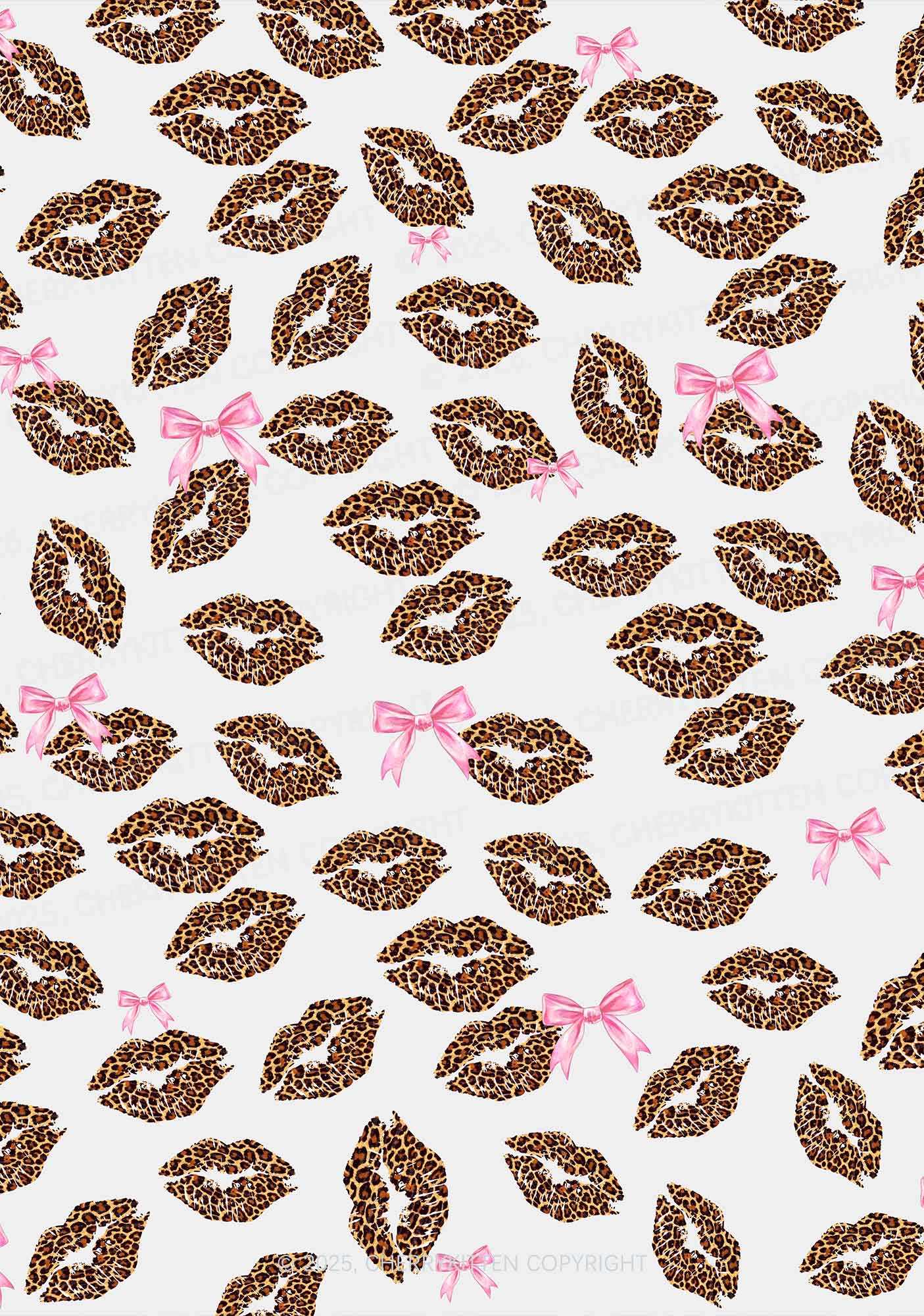 Leopard Lip Print Valentine's Day Y2K Print Long Sleeve Pajama Set Cherrykitten