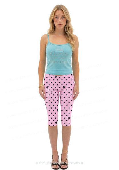 Pink Polka Dot Unicorn Y2K Print Capri Pants Cherrykitten