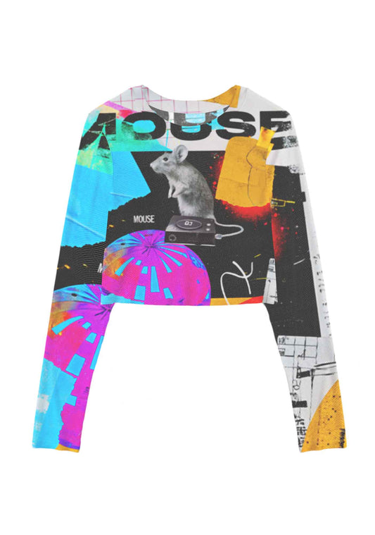 Neon DJ Mouse Y2K Mesh Long Sleeve Crop Top Cherrykitten