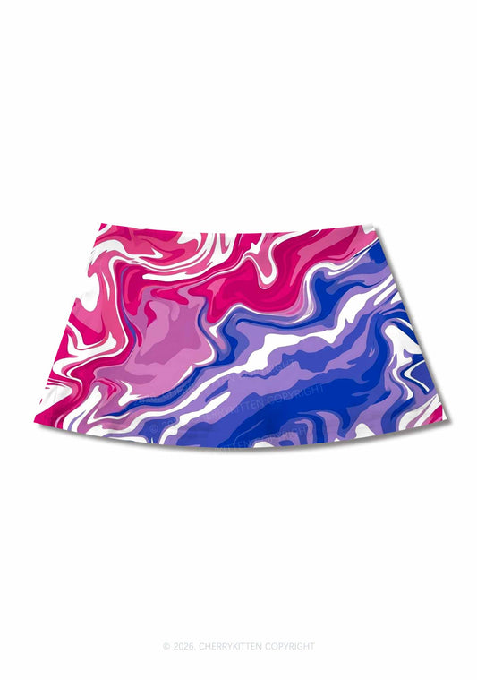 Bisexual Liquid Tie Dye Pride Y2K Print Mini Skirt Cherrykitten
