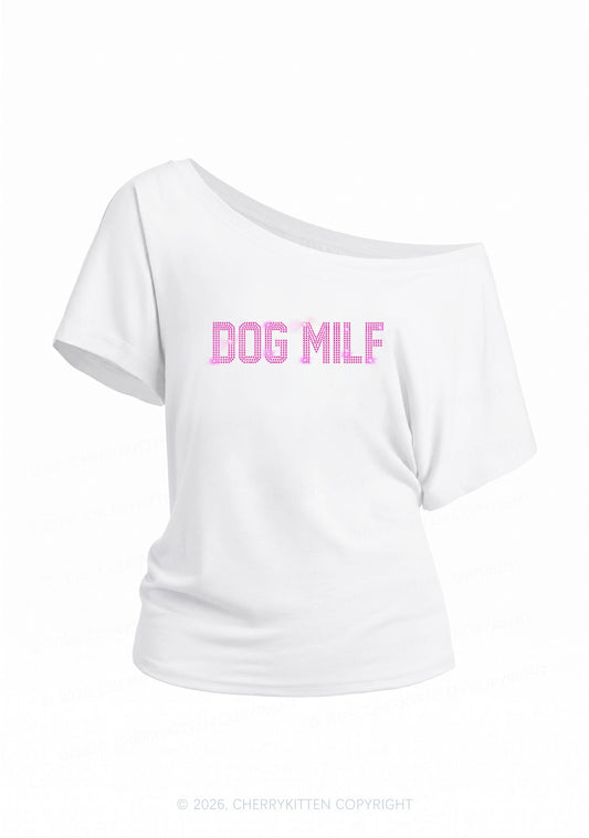 Rhinestone Dog Mxxf Y2K Off Shoulder Tee Cherrykitten