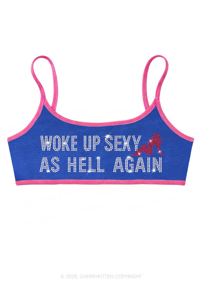 Rhinestone Woke Up Sexy Y2K Super Crop Cami Cherrykitten