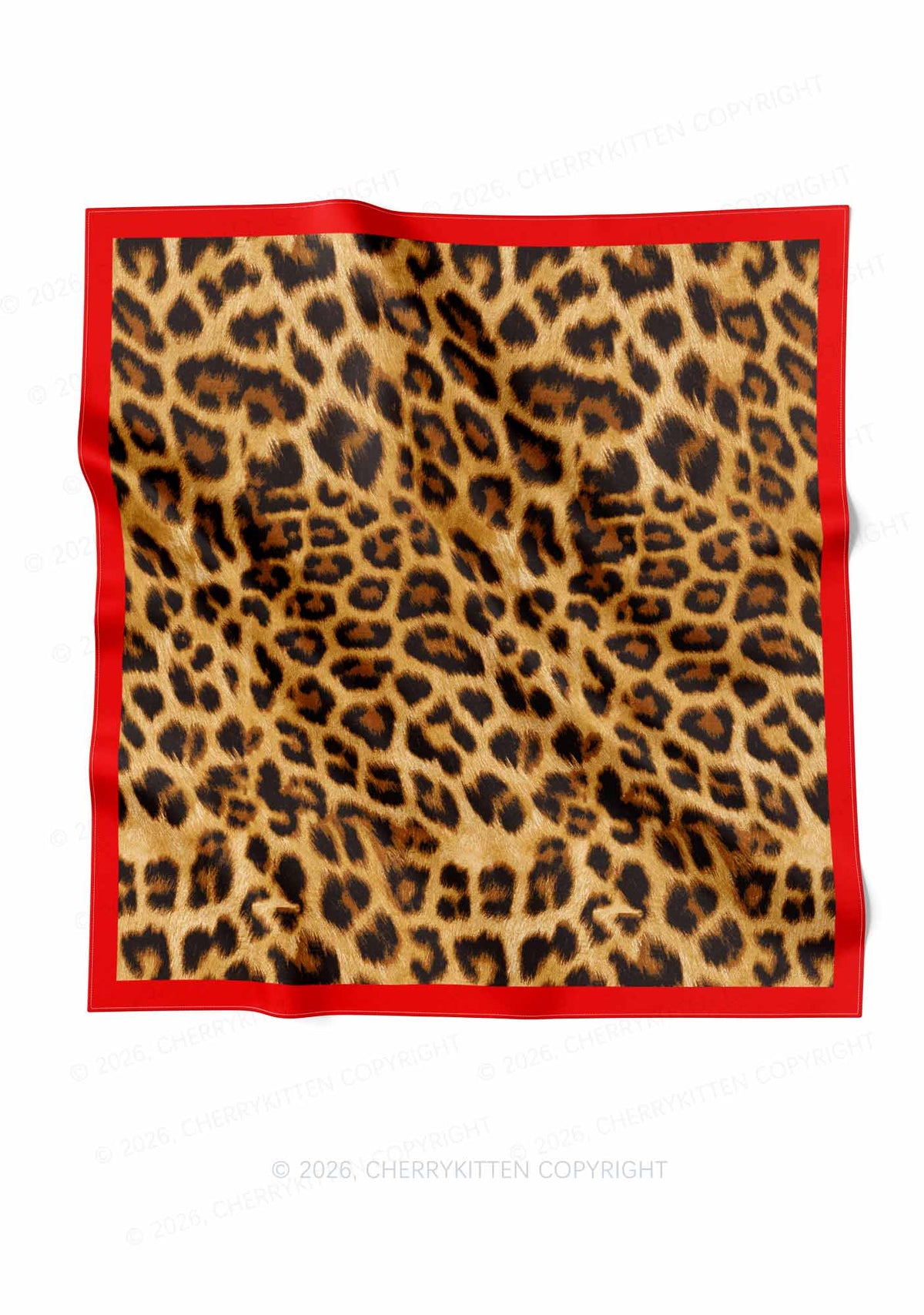 Red Border Leopard Y2K Print Square Bandana Cherrykitten