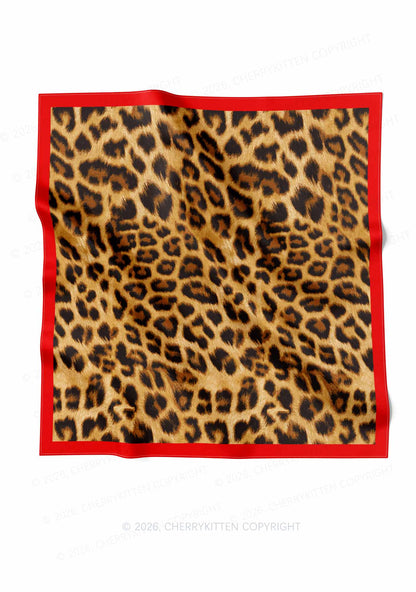 Red Border Leopard Y2K Print Square Bandana Cherrykitten