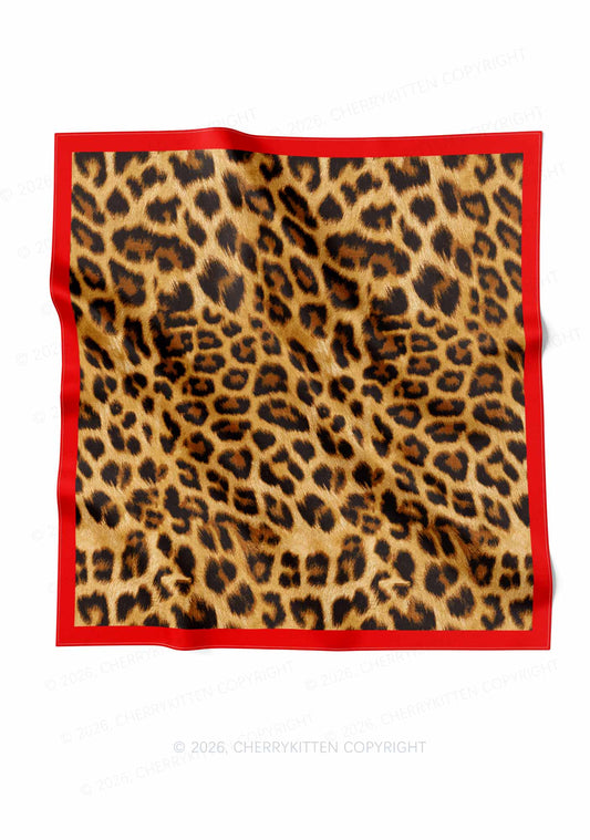 Red Border Leopard Y2K Print Square Bandana Cherrykitten