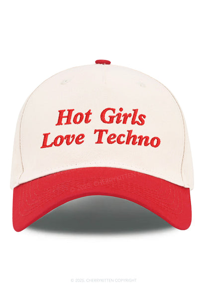 Embroidered Hot Girls Love Techno Y2K Color Block Baseball Cap Cherrykitten