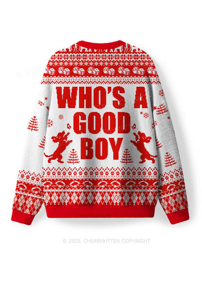 Whos A Good Boy Y2K Christmas Knit Sweatshirt Cherrykitten