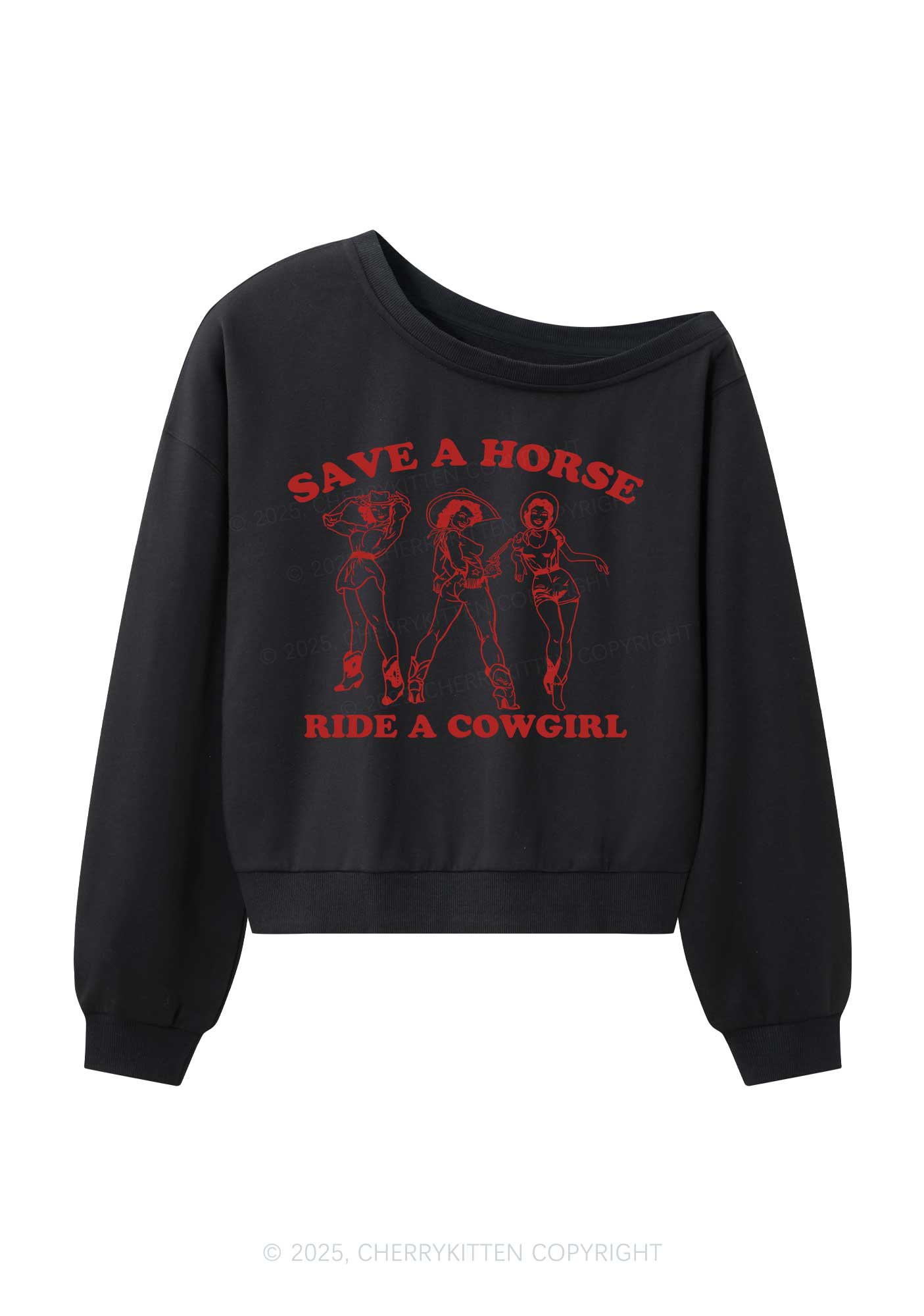 Ride A Cowgirl Y2K Off Shoulder Sweatshirts Cherrykitten
