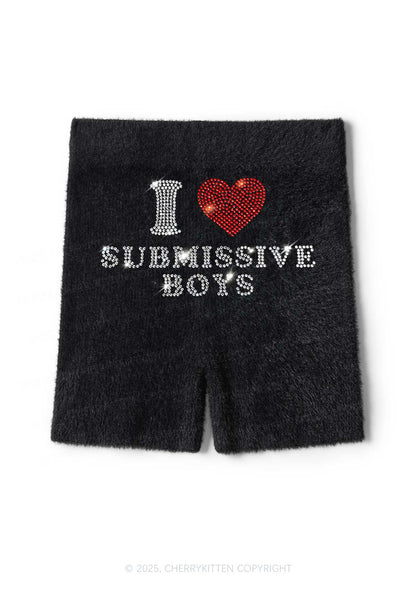 Rhinestone I Love S Boys Y2K Fluffy Shorts Cherrykitten