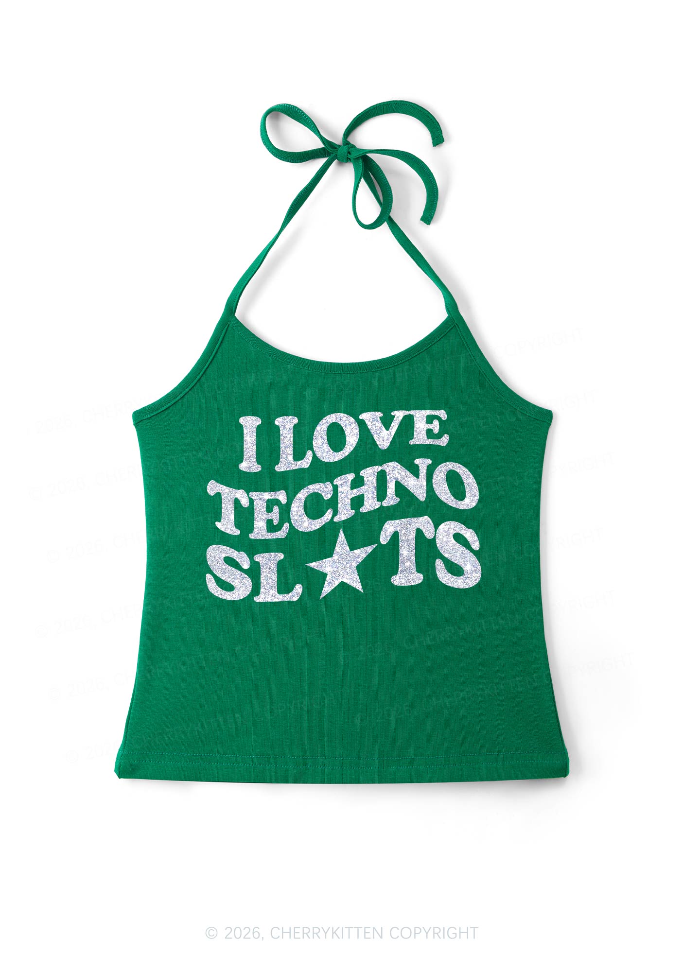 Glitter I Love Techno Slxts Y2K Halter Neck Cami Cherrykitten