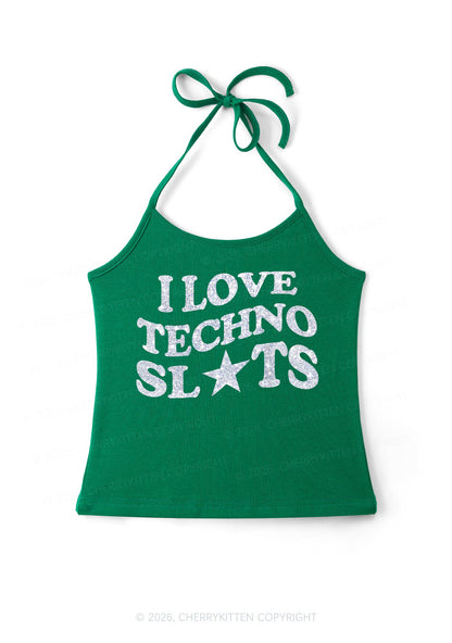 Glitter I Love Techno Slxts Y2K Halter Neck Cami Cherrykitten