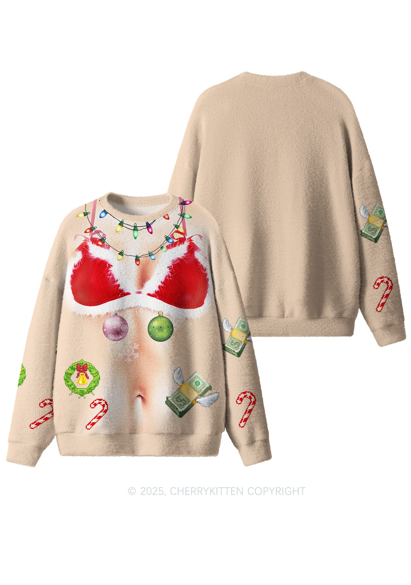 Light Bikini Santa Y2K Christmas Knit Sweatshirt Cherrykitten
