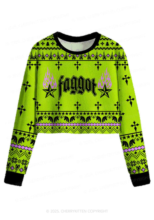 Faggot Pride Y2K Christmas Crop Knit Sweatshirt Cherrykitten