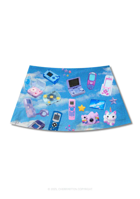 Punk Digital Y2K Print Mini Skirt Cherrykitten