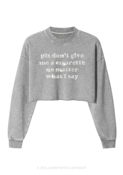 Rhinestone Dont Give Me Cigarette Y2K Crop Washed Sweatshirts Cherrykitten
