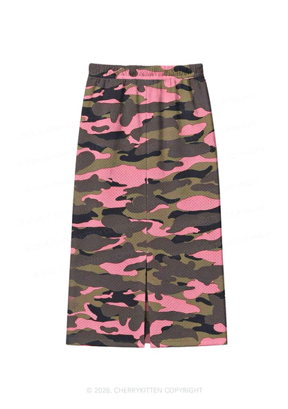 Pink Camouflage Y2K Sport Jersey Drawstring Midi Skirt Cherrykitten