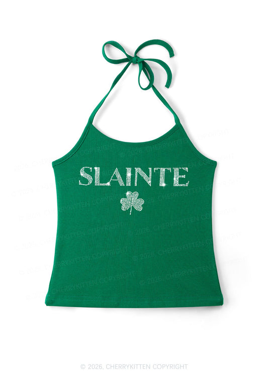 Rhinestone Slainte St Patricks Y2K Halter Neck Cami Cherrykitten