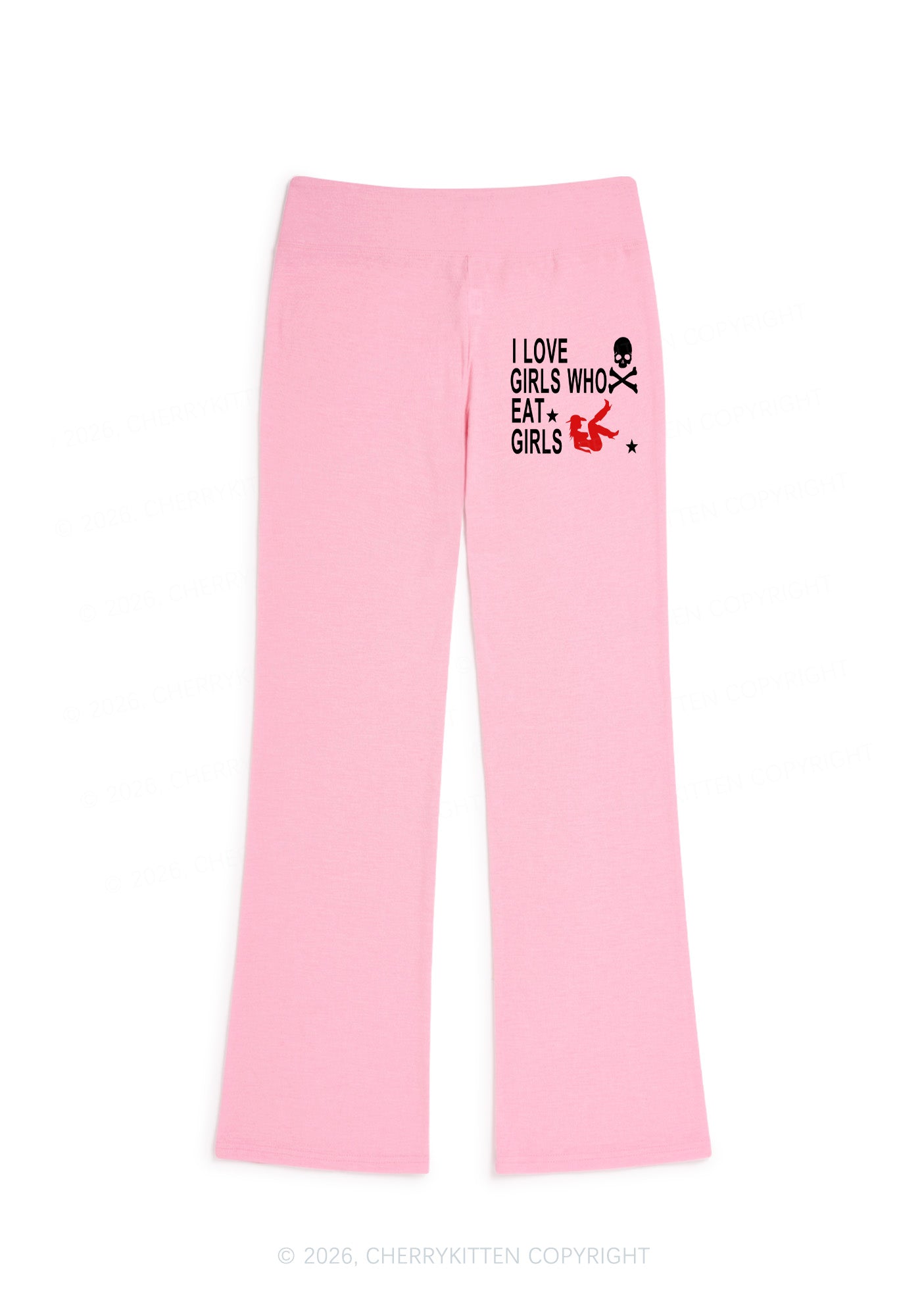 I Love Girls Who Eat Girls Pride Y2K Low Rise Drawstring Flare Pants Cherrykitten