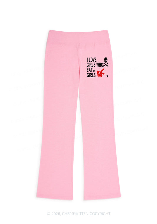 I Love Girls Who Eat Girls Pride Y2K Low Rise Drawstring Flare Pants Cherrykitten