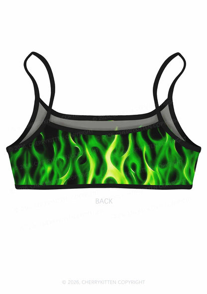 Neon Green Flame Y2K Print Super Crop Cami Cherrykitten