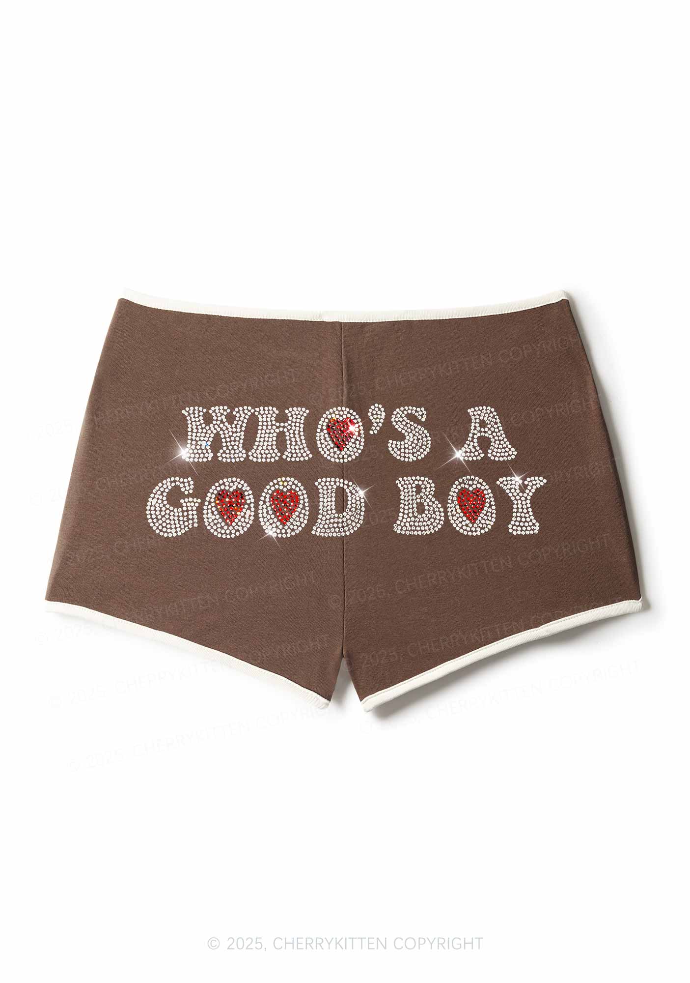 Rhinestone Whos A Good Boy Y2K Booty Shorts Cherrykitten