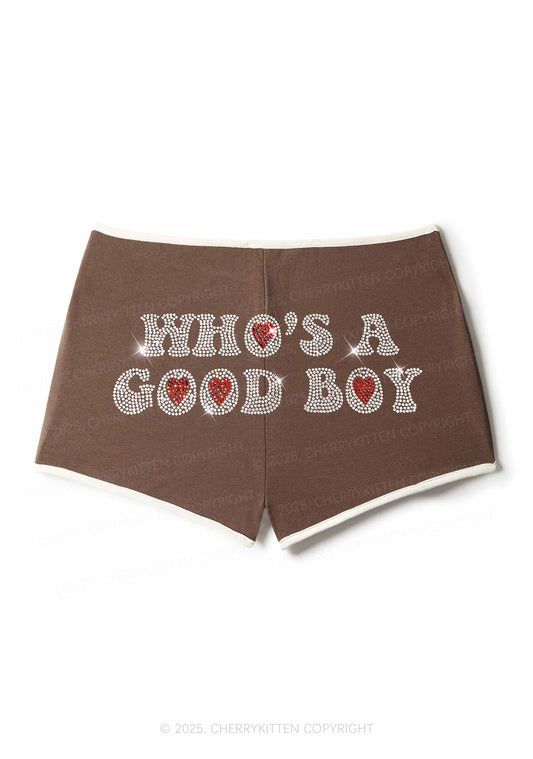Rhinestone Whos A Good Boy Y2K Booty Shorts Cherrykitten