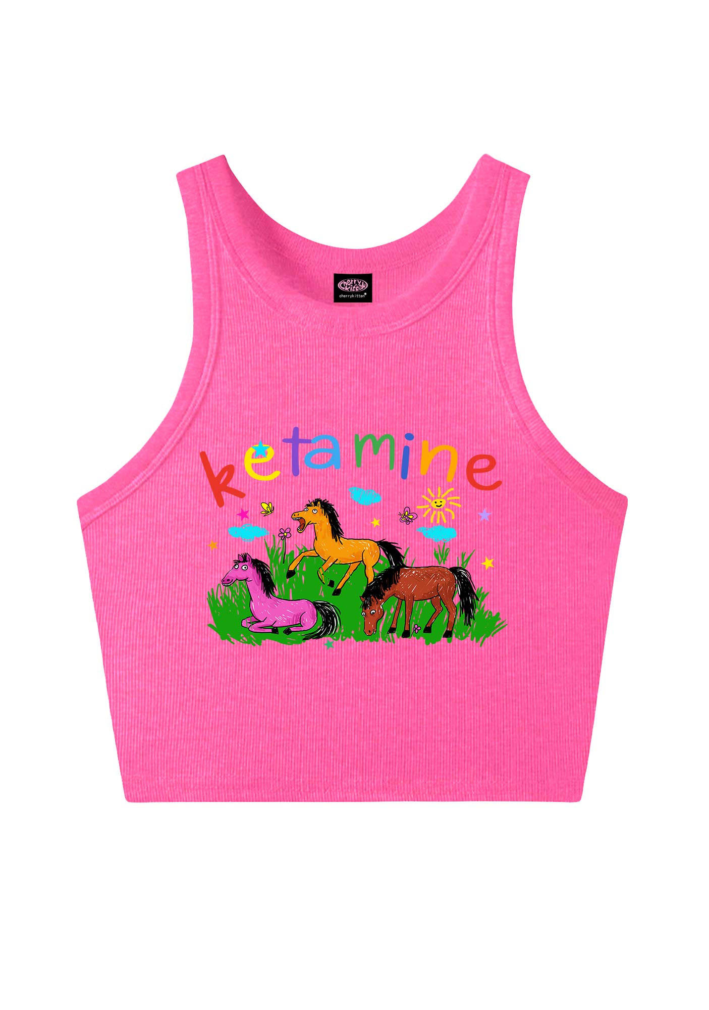 Rainbow K Pony Y2K Crop Tank Top Cherrykitten