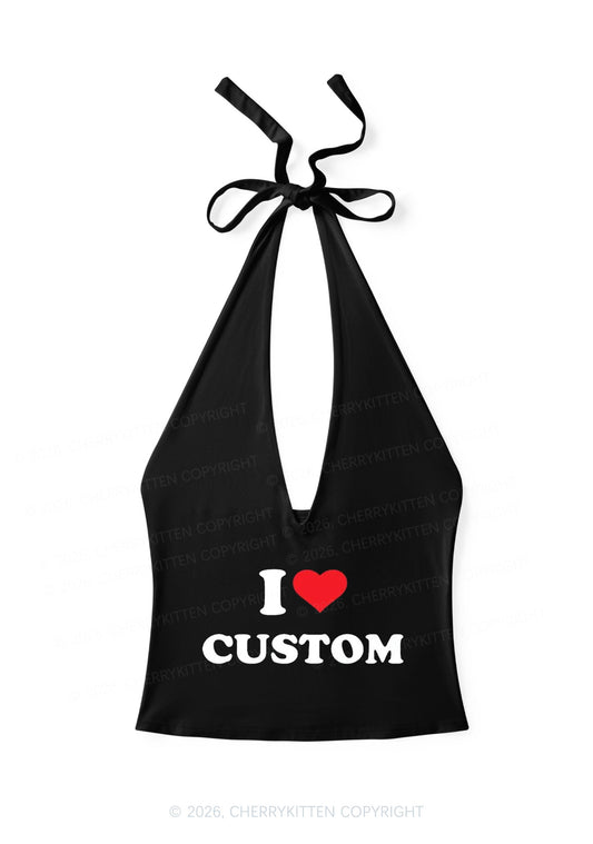 I Love Custom Personalized Y2K Halter Deep V Neck Cami Cherrykitten