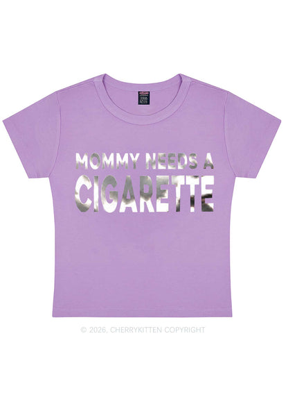 Mommy Needs A Cigarette Silver Foil Printed Y2K Baby Tee Cherrykitten