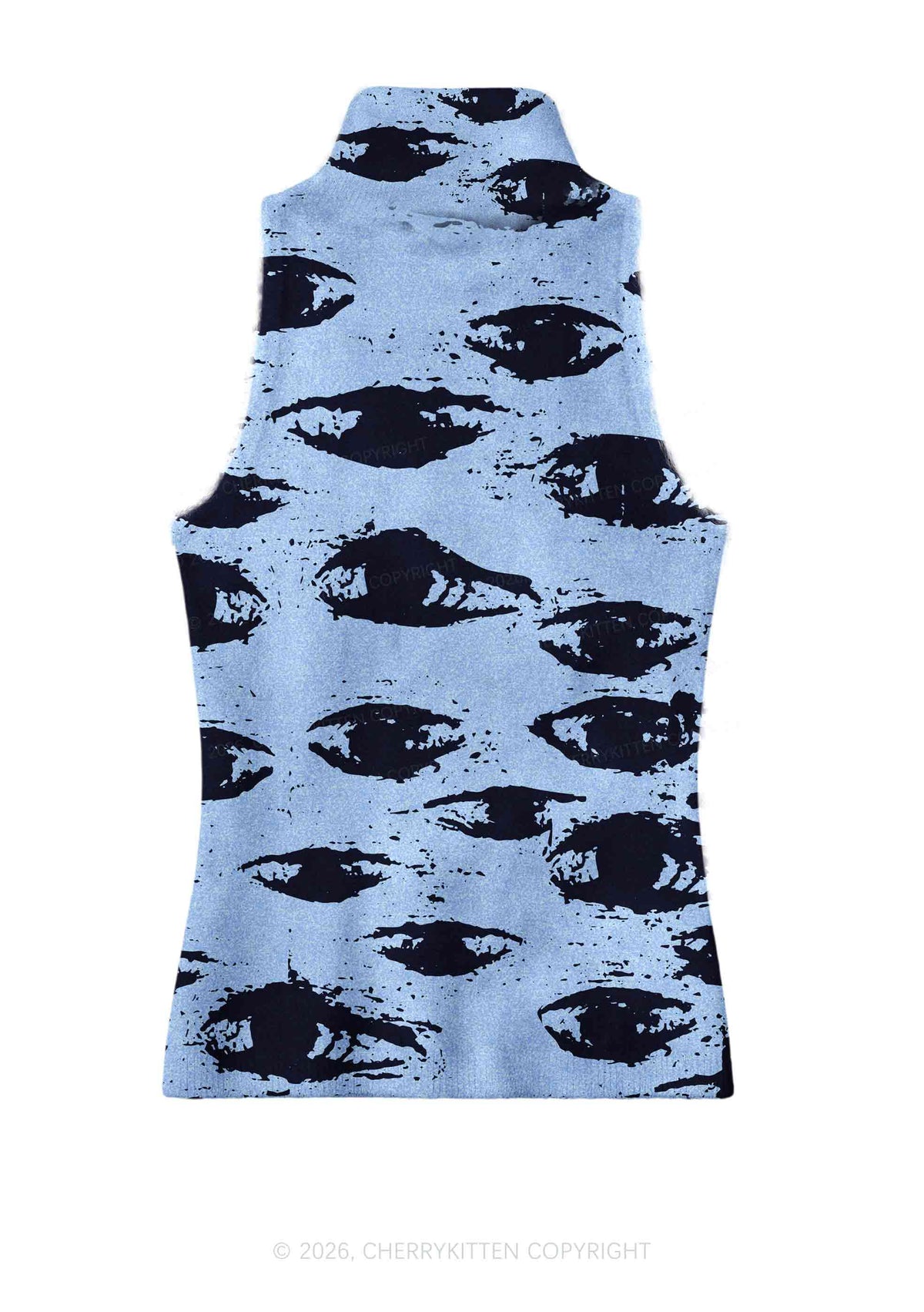 Eyes In The Blue Y2K Knit Turtleneck Tank Top Cherrykitten