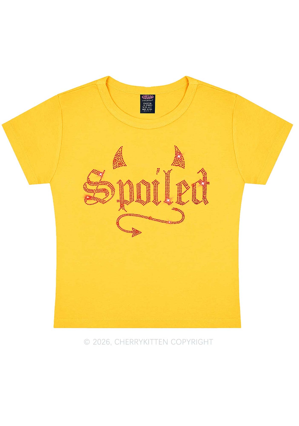 Rhinestone Spoiled Devil Horn Y2K Baby Tee Cherrykitten