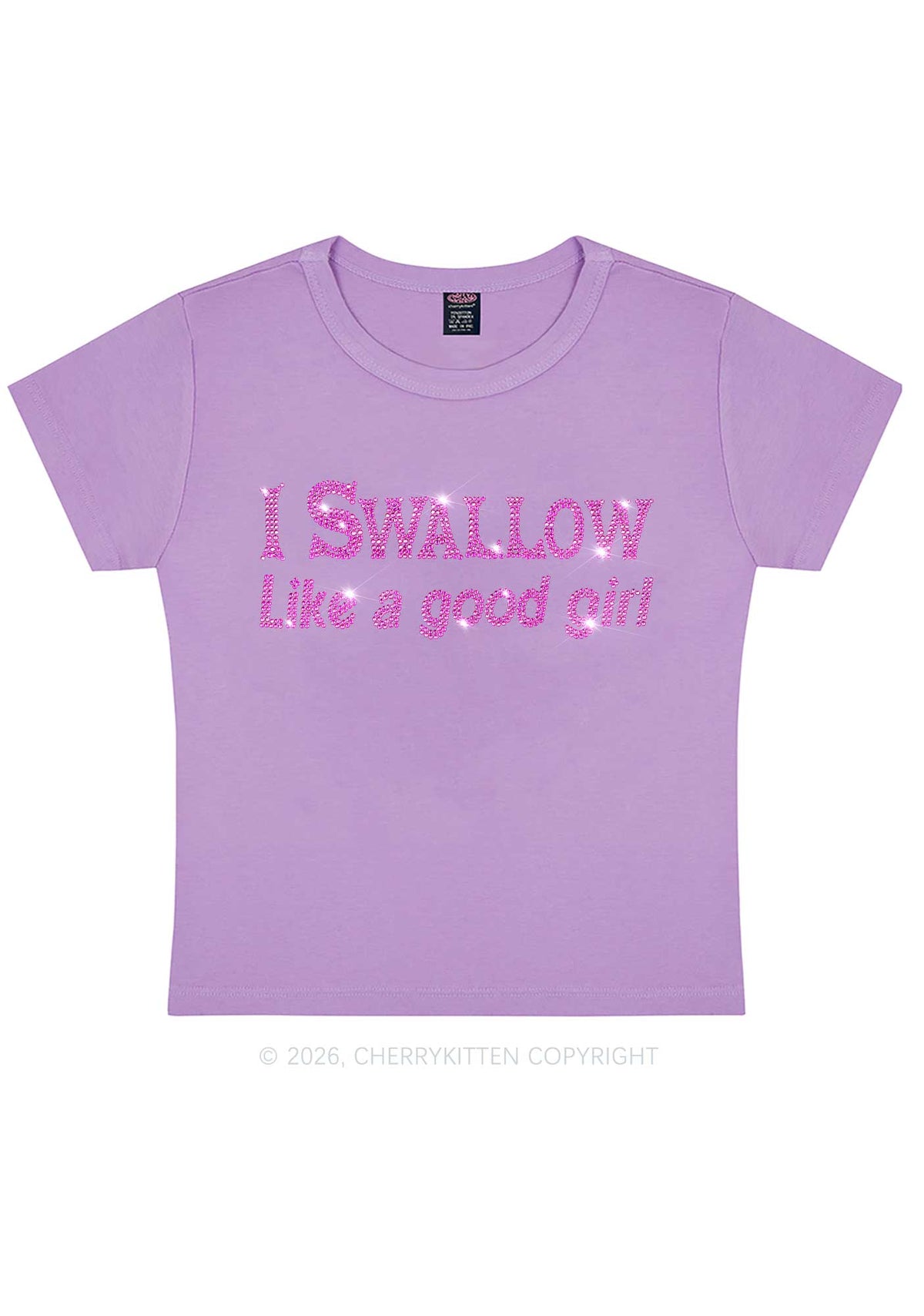 Rhinestone Swallow Like Good Girl Y2K Baby Tee Cherrykitten