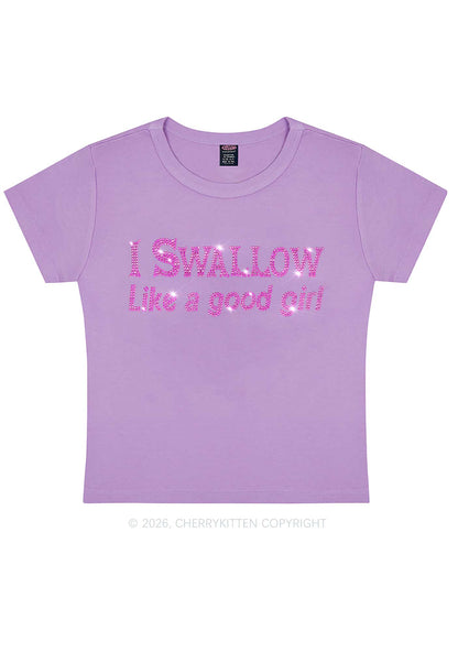 Rhinestone Swallow Like Good Girl Y2K Baby Tee Cherrykitten