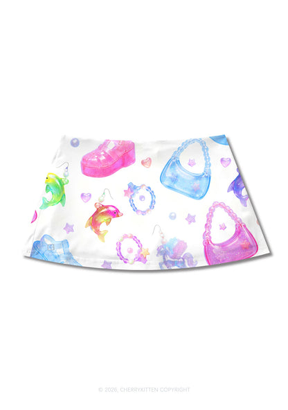White Jelly Charms Y2K Print Mini Skirt Cherrykitten
