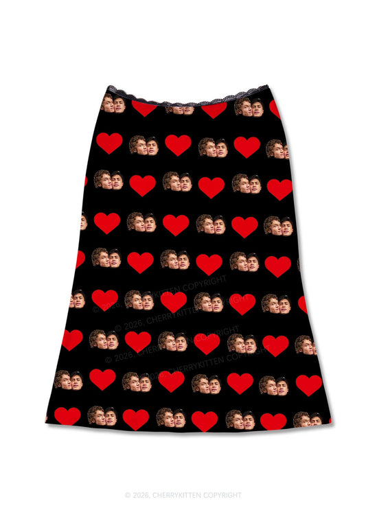 Black Red Heart Gay Couple HR Y2K Print Midi Skirt Cherrykitten