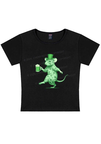 Green Drunk Rat St Patricks Y2K Baby Tee Cherrykitten