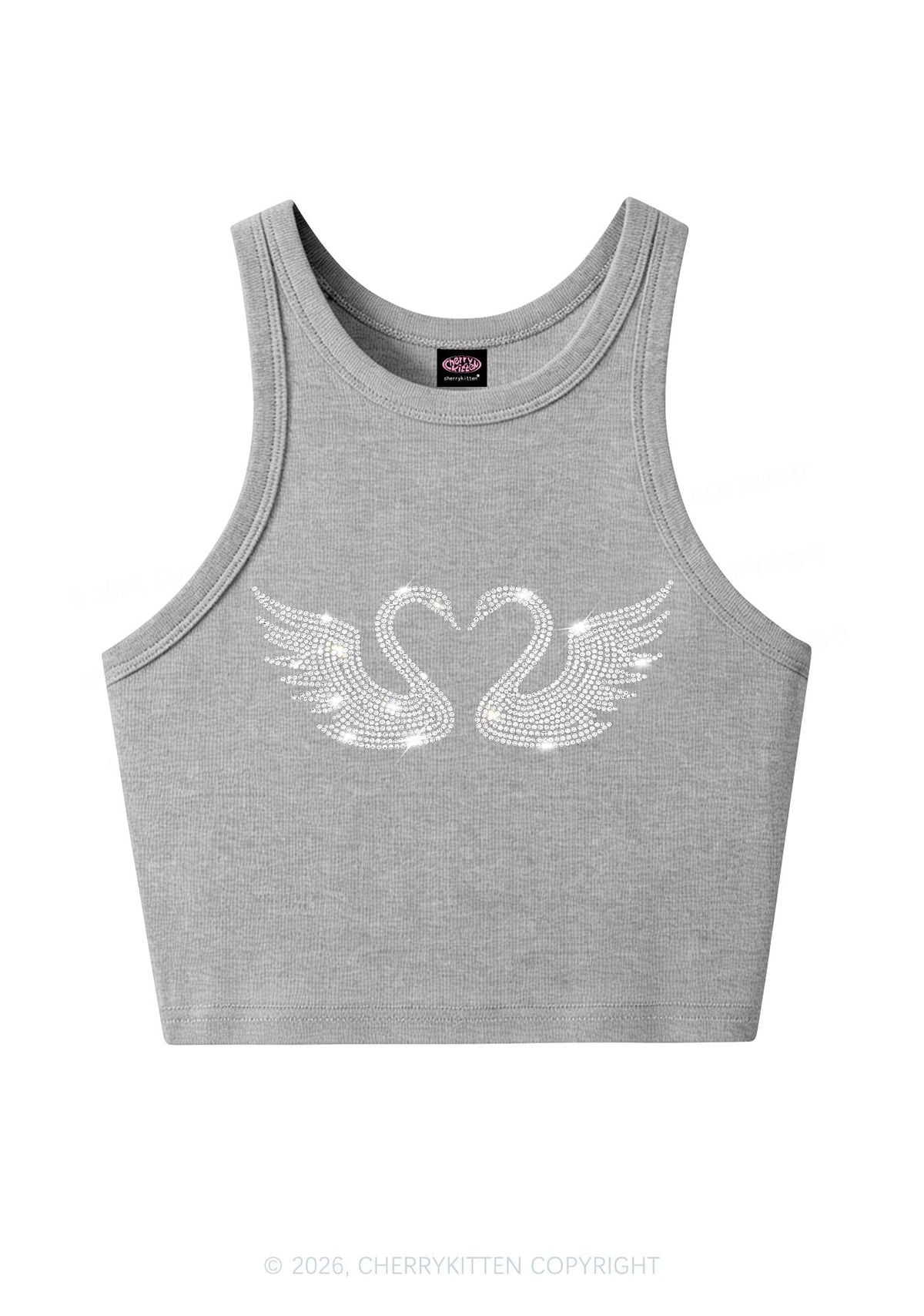 Rhinestone Swans Y2K Crop Tank Top Cherrykitten