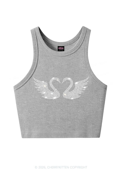 Rhinestone Swans Y2K Crop Tank Top Cherrykitten