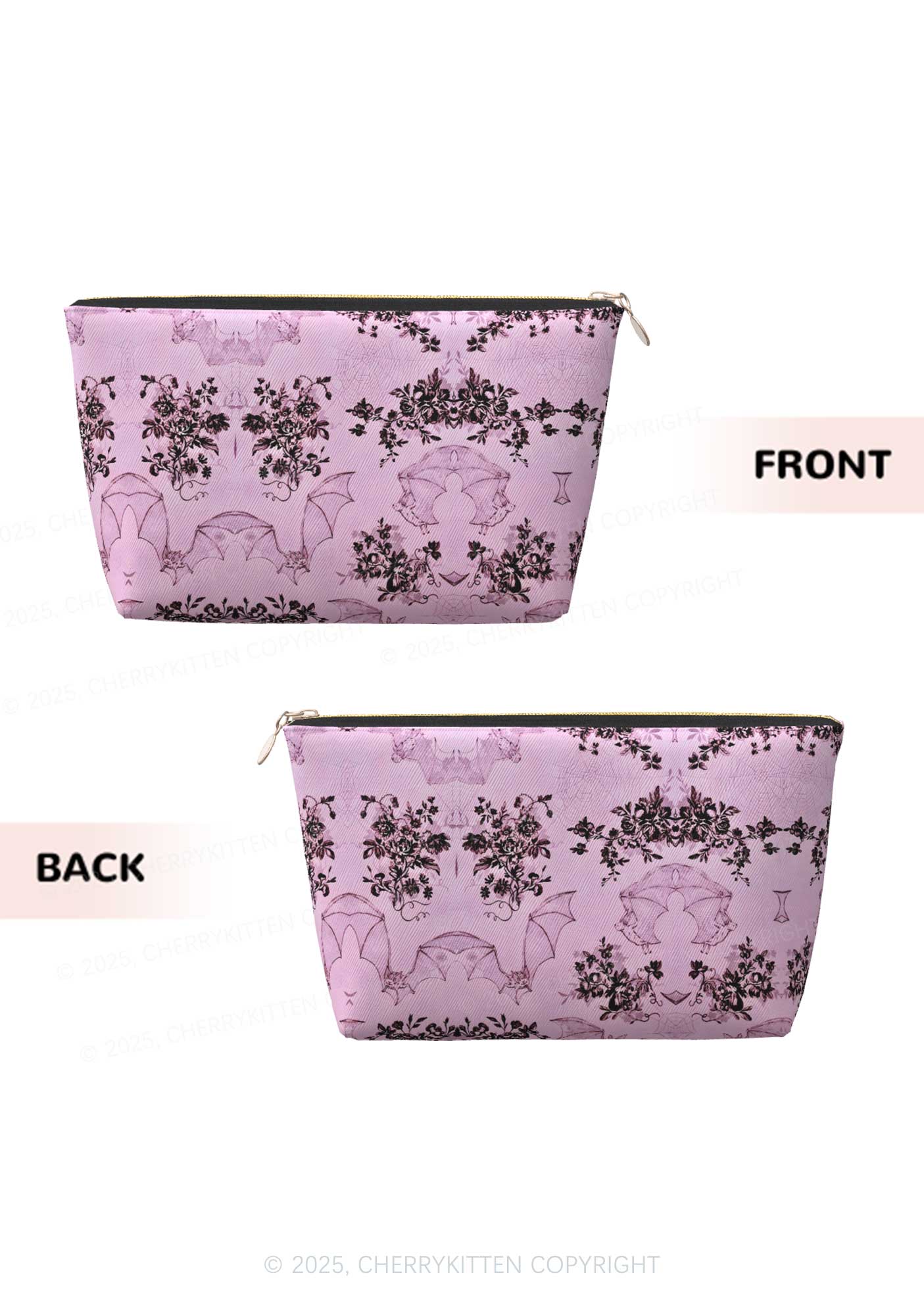 Pink Bat Y2K Leather Makeup Bag Cherrykitten