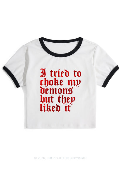 Halloween Choke Demons They Liked Y2K Ringer Tee Cherrykitten
